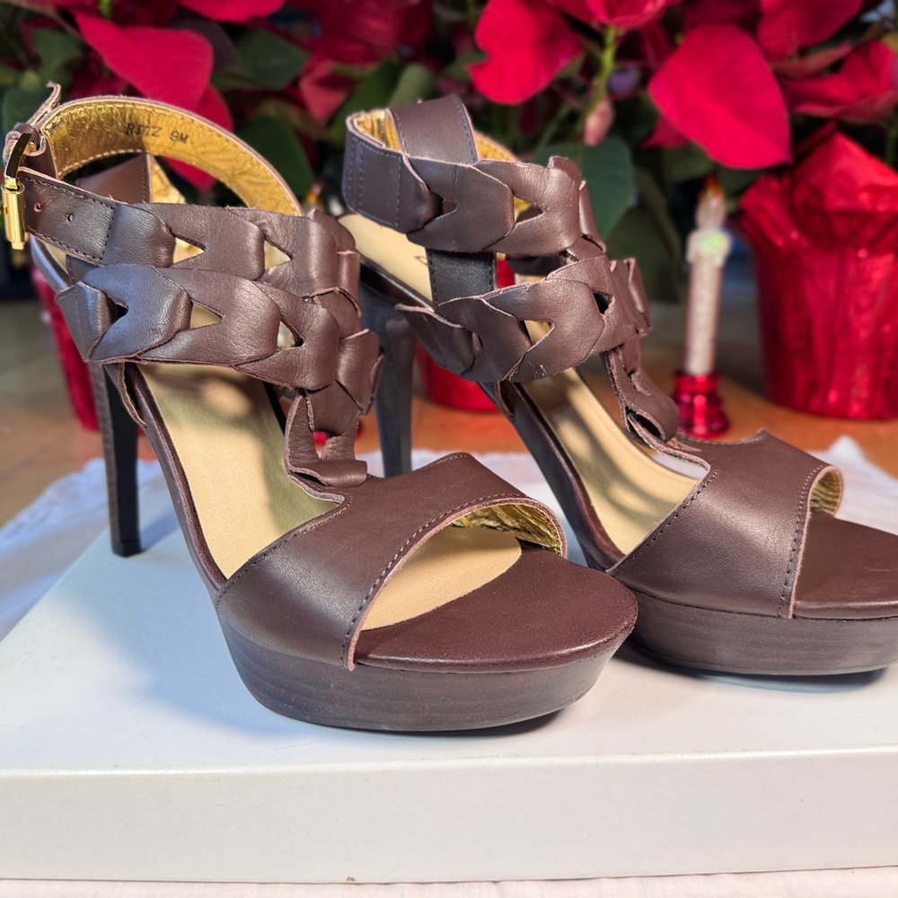 Bakers Brown Platform Sandal with Open Toe and High Heel